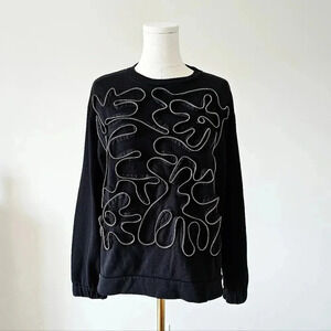 Stella McCartney xs s 36 black zipper 3d embellished floral crewneck Sweater